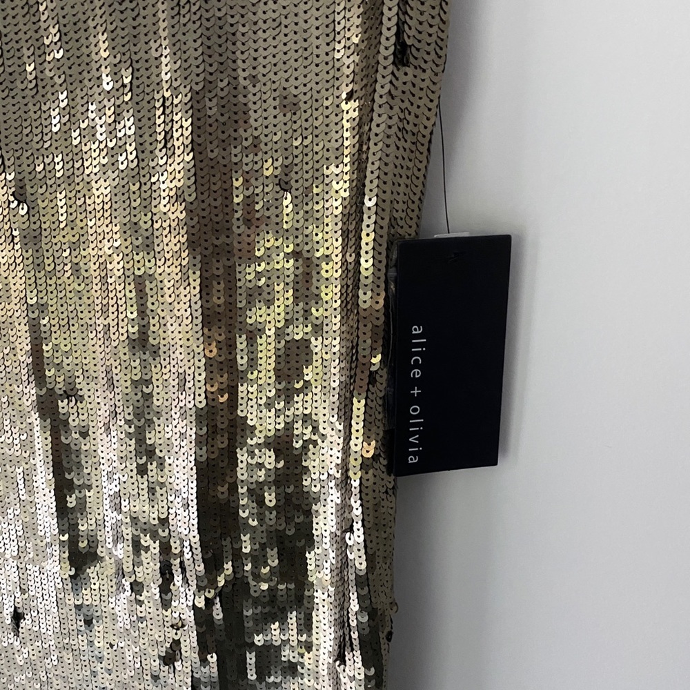 NWT Alice + Olivia Gold Sequin Sleeveless Shift Dress Party Cocktail Y2K Small - Picture 9 of 9